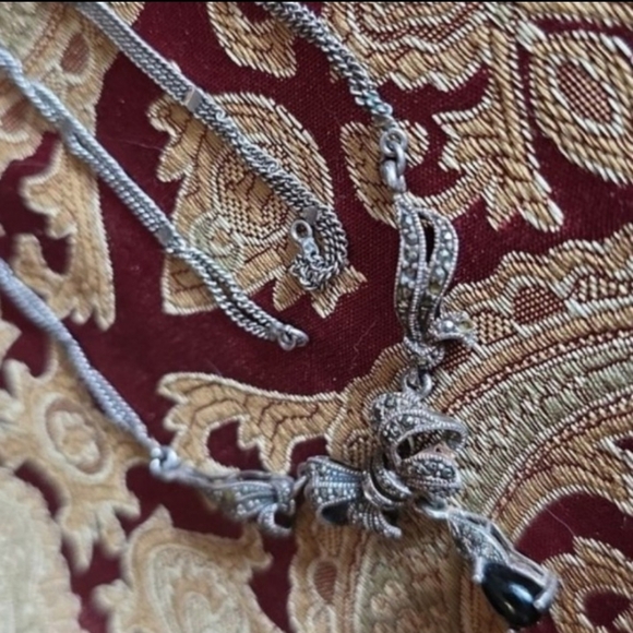 Antique art deco collar Bib Necklace solid Thick solid sterl Or 10k Gold - Picture 11 of 12